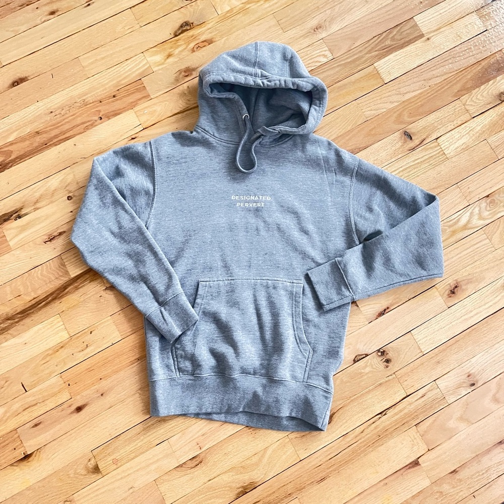 DESIGNATED PERVERT Gray Hooded Sweatshirt with Front Pocket -